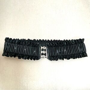 Black Vegan Leather Waist Belt with Silver Tone Hook Closure